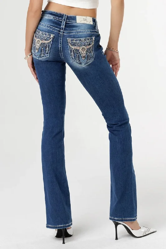 Miss Me Women's Mid Rise Boot Cut Jean, Blue