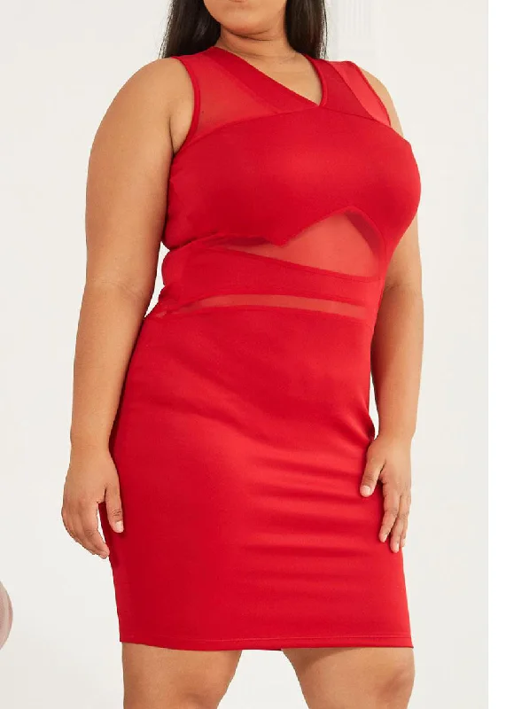 Hi Curvy Plus Size Women Sheer Sleeveless Party Dress