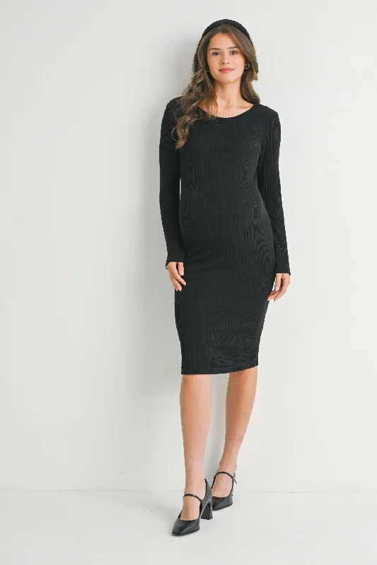 Ribbed Scoop Neck Long Sleeve Maternity Dress