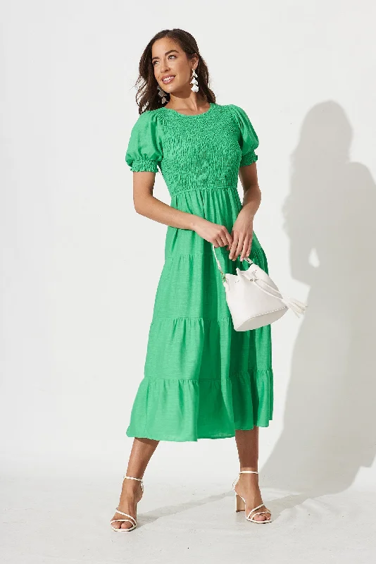 Avril Midi Dress In Green Linen Blend