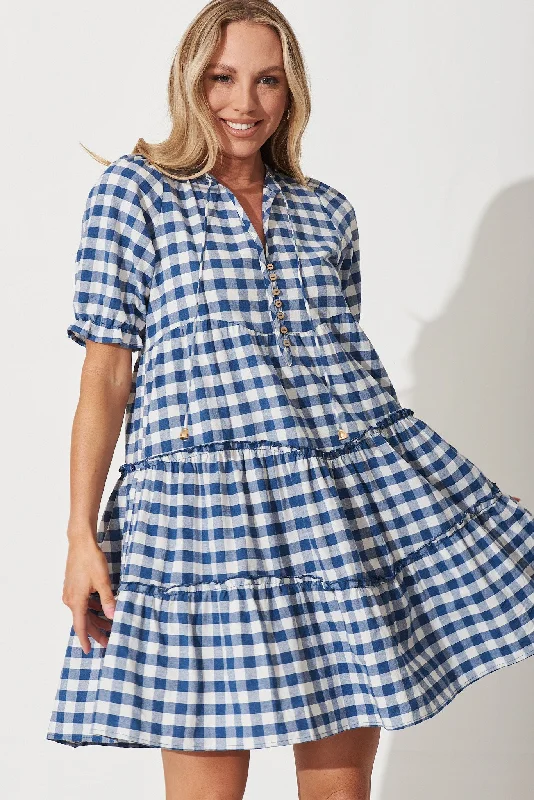 Berridale Dress In Blue With White Gingham Cotton