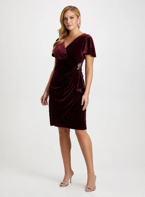 Crystal Brooch Velvet Dress