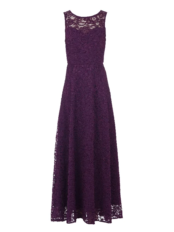 Lace Fit & Flare Maxi Bridesmaid Dress, Dark Purple