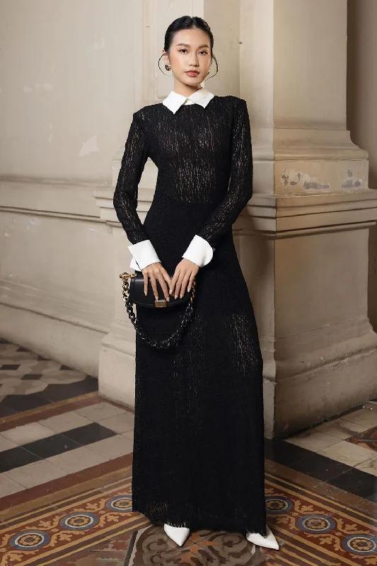 Raelynn A-line Long Sleeved Cotton Lace Maxi Dress