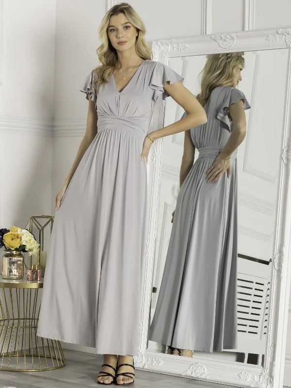 Bette Bridesmaid Twist Waist Maxi Dress, Sliver Grey