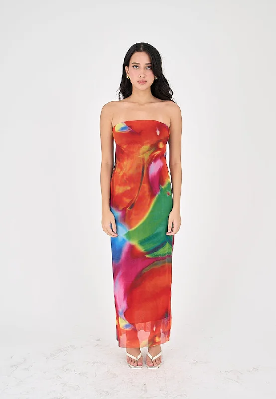 Andy Multicoloured Tube Tulle Summer Midi Dress