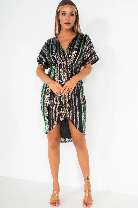 Girl In Mind Novah Multi Stripe Sequin Wrap Dress