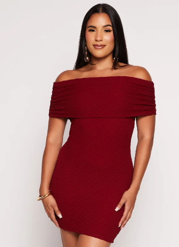 Textured Knit Off the Shoulder Mini Dress