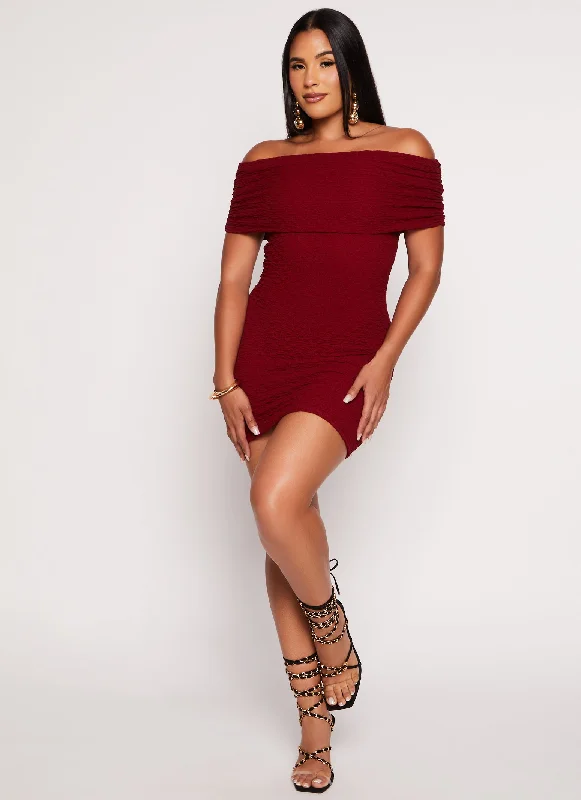 Textured Knit Off the Shoulder Mini Dress