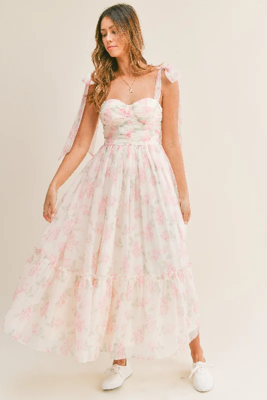 Ruched Tiered Floral Midi